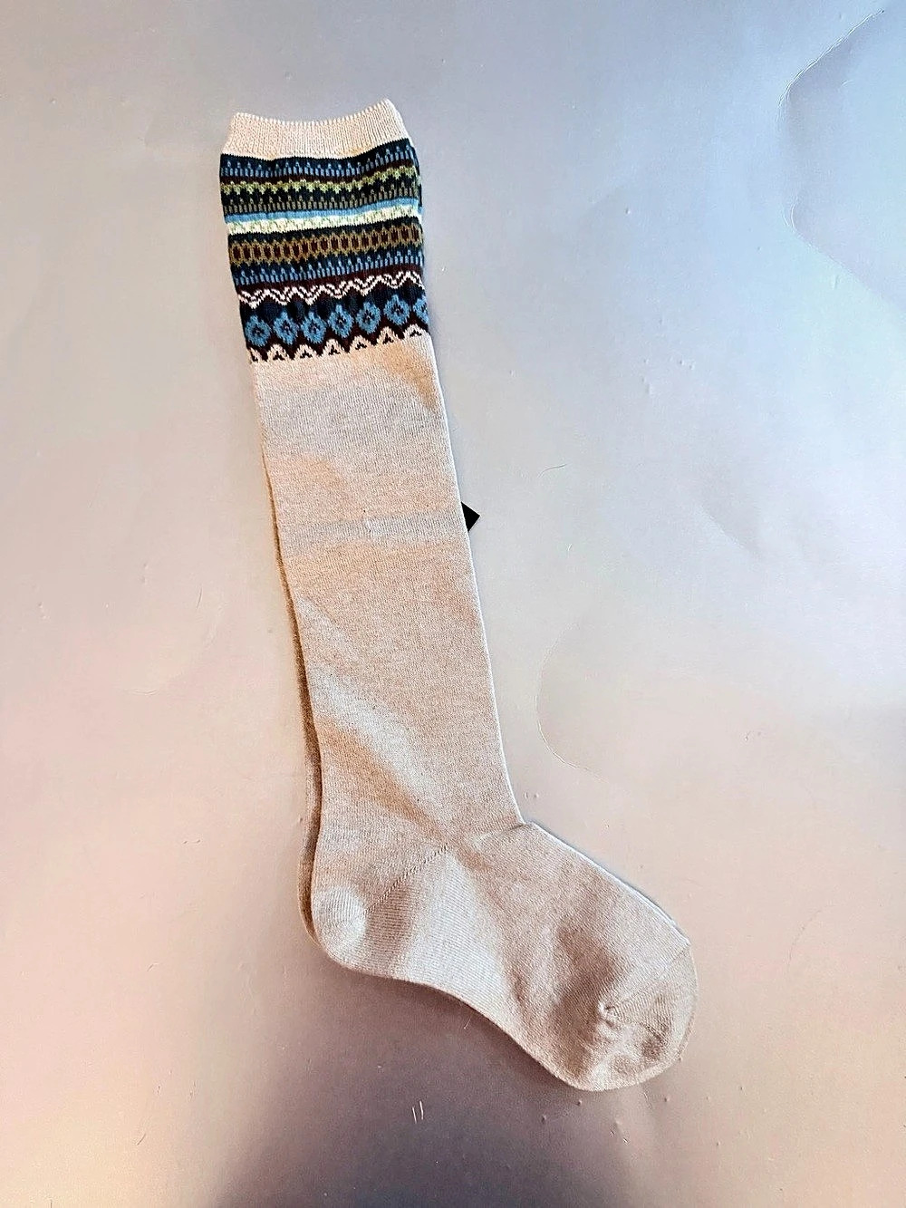 Anna Sui Geometric Crew Socks in Cream & Blue NWT